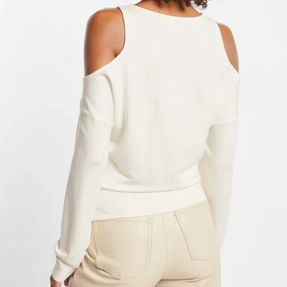 Express V-neck Faux Wrap Open Shoulder Sweatshirt Top M - Picture 3 of 4